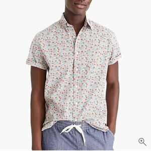 J.Crew Short-sleeve stretch Secret Wash shirt in white floral Size Large